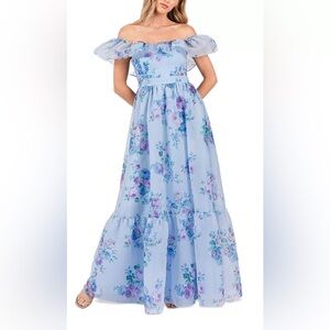 NWT B Darlin Juniors Floral Off-The-Shoulder Ruffle Gown